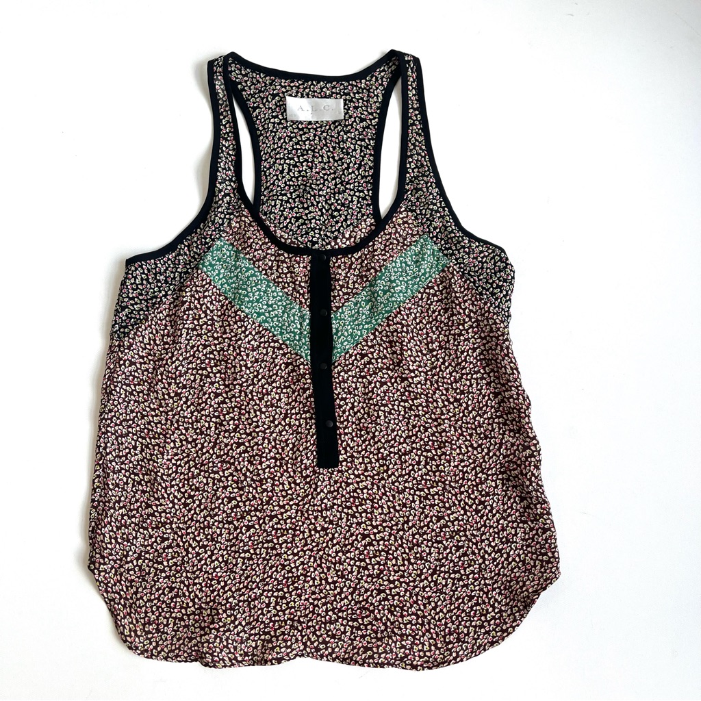 A.L.C. Multi Color 100% Silk Snap Front Tank